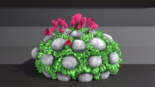 Rose Bush with Rocks 02 - Cartoony, Low poly preview image